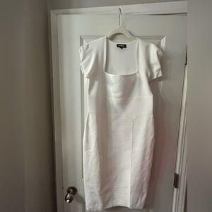 Express White Textured Square-Neck Midi Sweater Dress